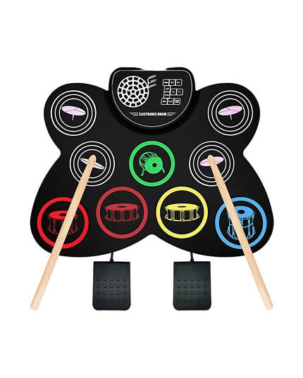 9-Pad Portable Electronic Drum Set — Roll-Up Kit, Rechargeable & Recordable
