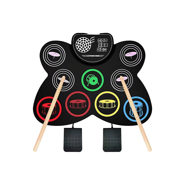 9-Pad Portable Electronic Drum Set — Roll-Up Kit, Rechargeable & Recordable