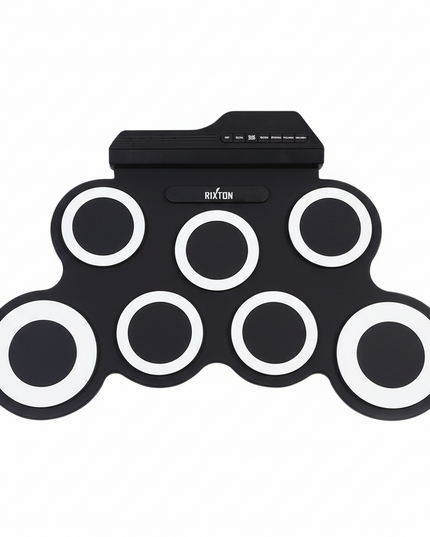 Portable Roll-Up Electronic Drum Set — 7 Silicone Pads, USB/MP3, Pedals & Sticks - Black