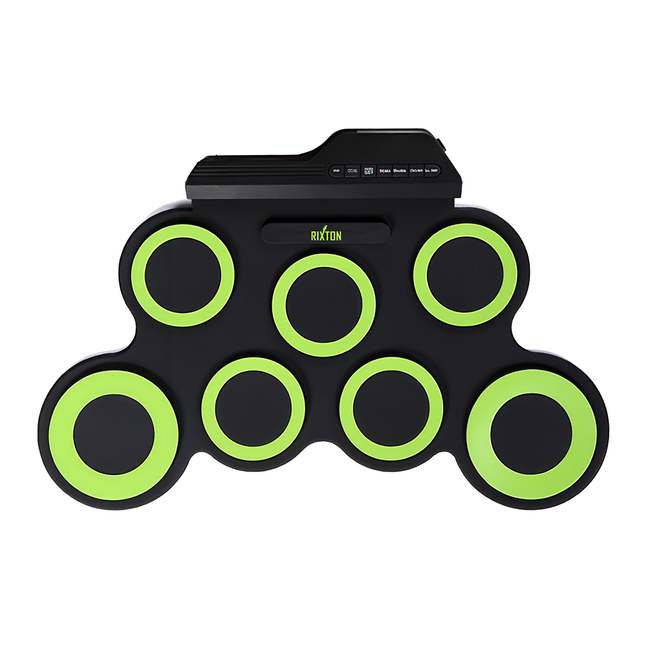 Portable Roll-Up Electronic Drum Set — 7 Silicone Pads, USB/MP3, Pedals & Sticks - Green