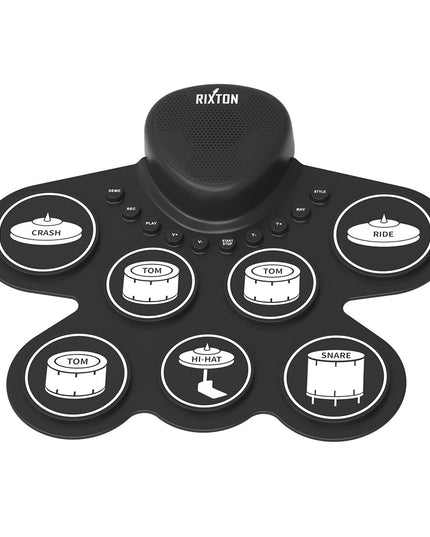 Portable 7-Pad Electric Drum Set — MIDI, Headphone Jack & Rechargeable Battery - Black