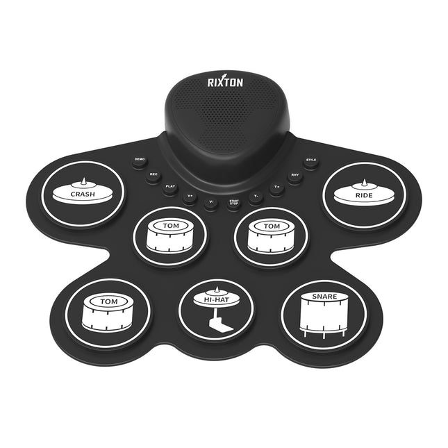 Portable 7-Pad Electric Drum Set — MIDI, Headphone Jack & Rechargeable Battery - Black